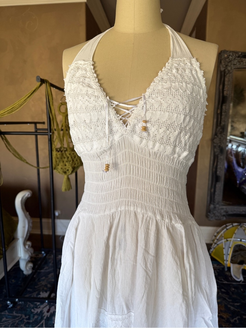 Cute White Fairy Pixie Midi Halter Dress NWOT - Picture 5 of 7
